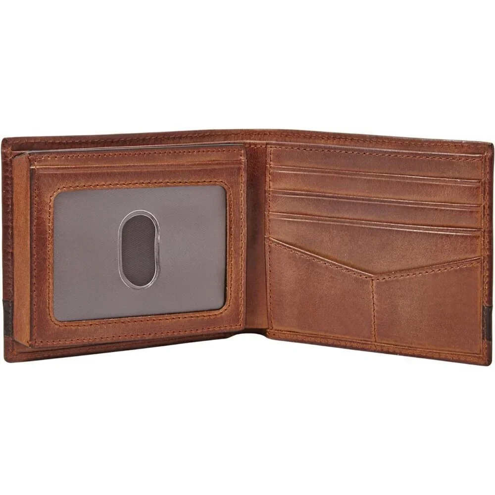 Men Brown Quinn Leather Bifold with Flip ID Wallet (Model: ML3644200)